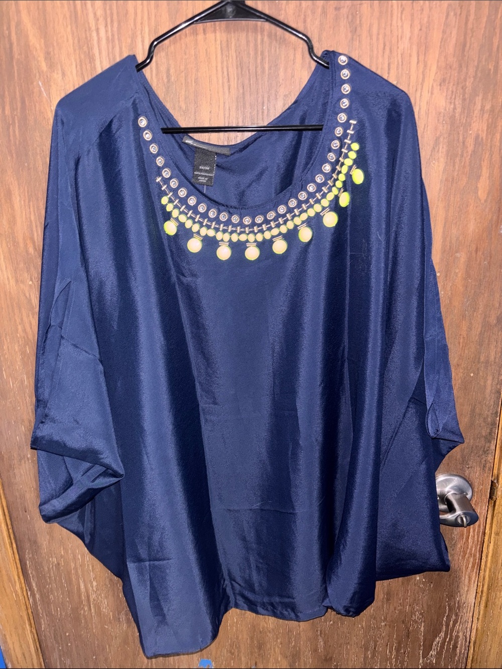 Lane Bryant Navy Tunic Top with Neon Yellow Embellished Neckline